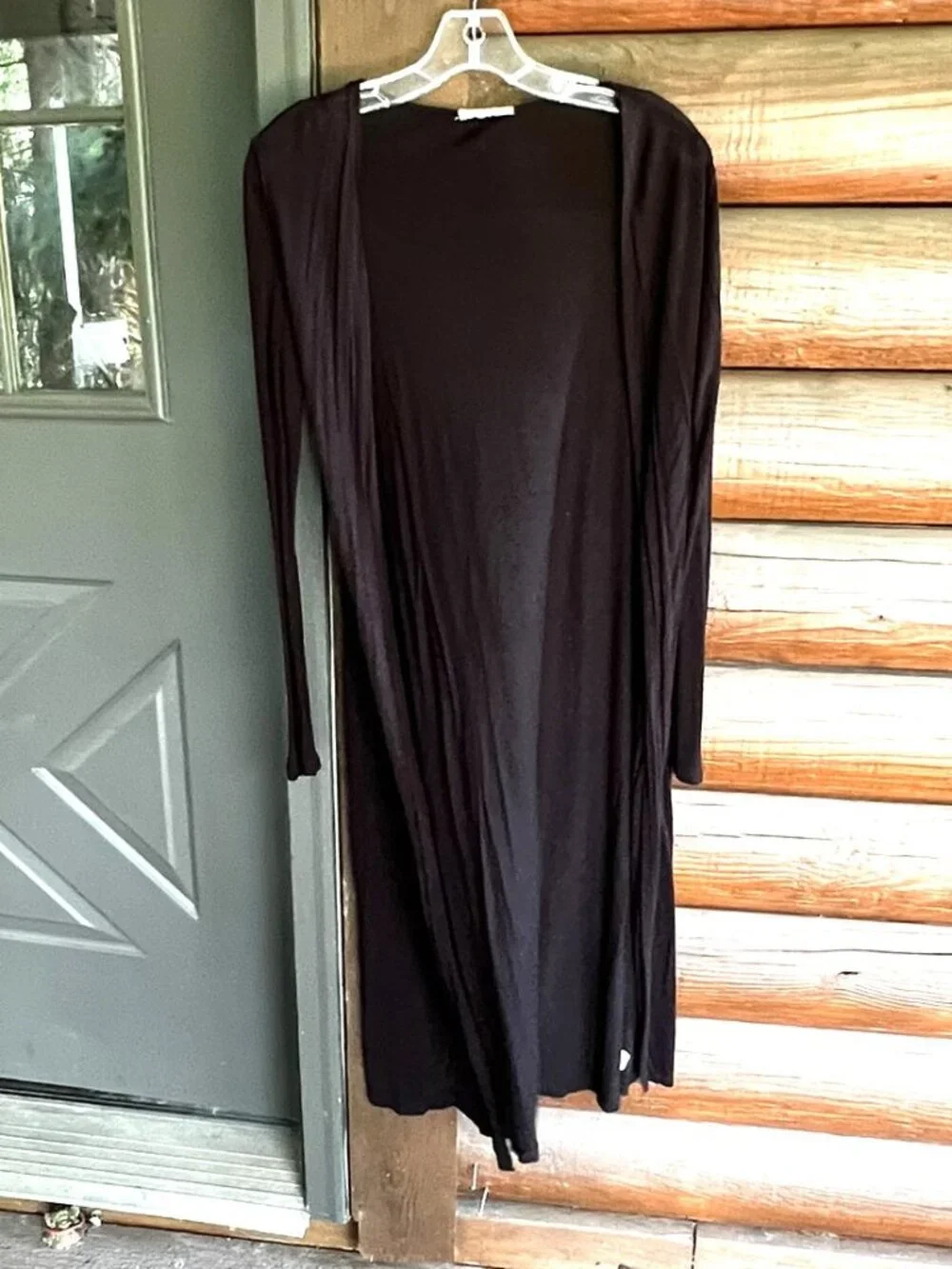 Zenana Outfitters Sheer Black Chico Long Sleeve Open Front Midi Duster, Size S